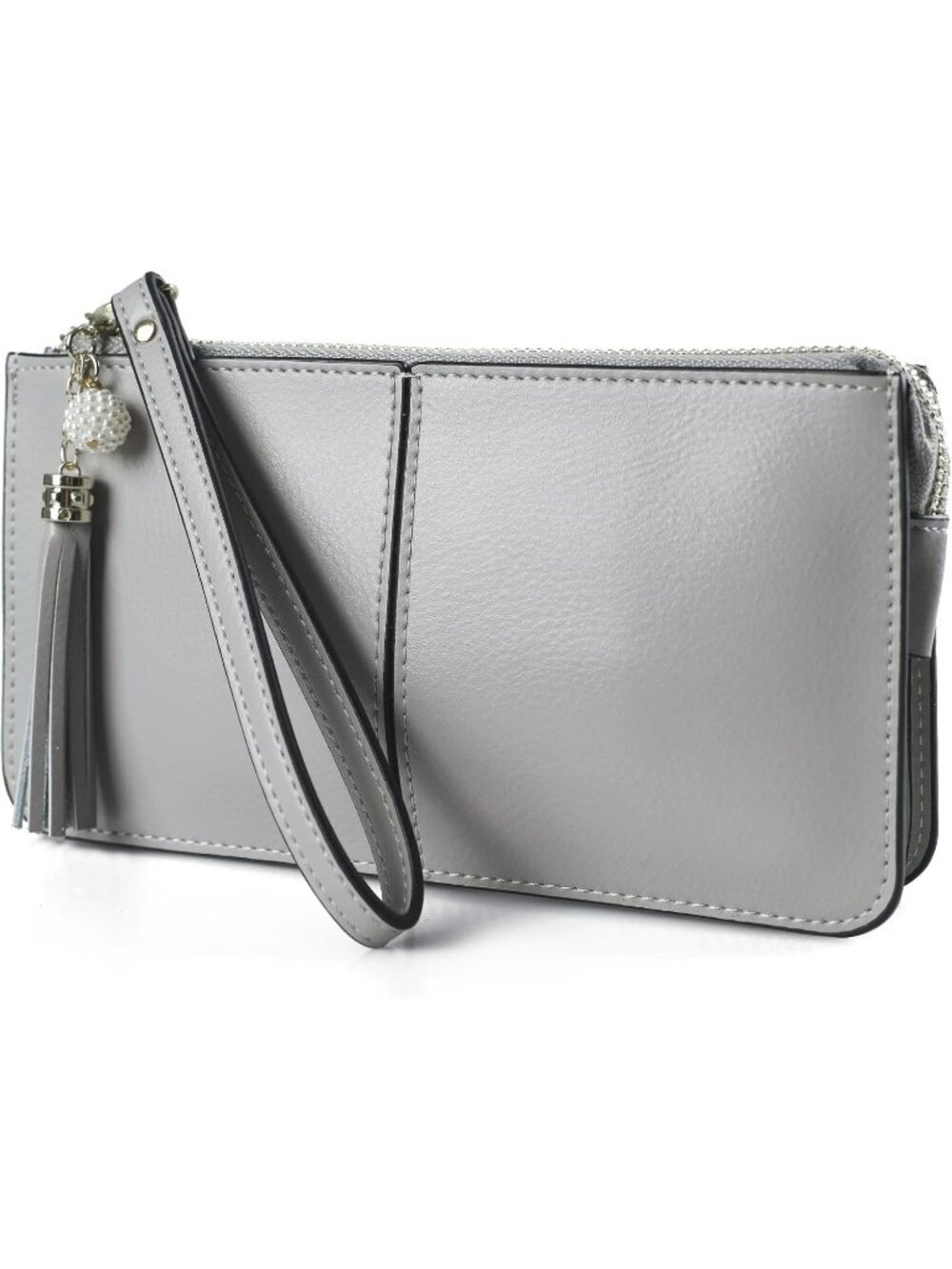 Women’s Gray Taupe Genuine Leather Wristlet Clutch Slim Holder Wallet Purse